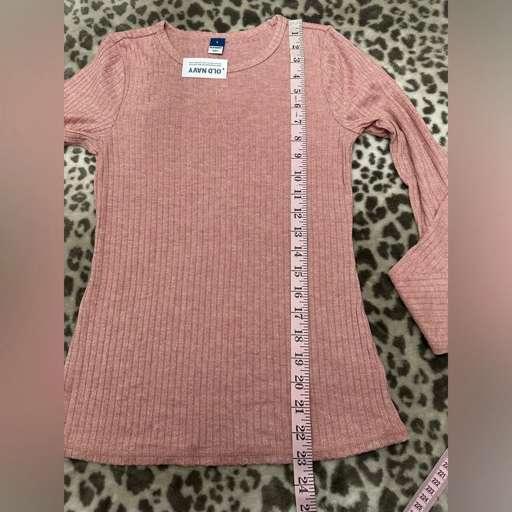 Old Navy Long Sleeve Rib-Knit Metallic T-shirt Top in Woodrose Pink Size Small - Picture 13 of 14